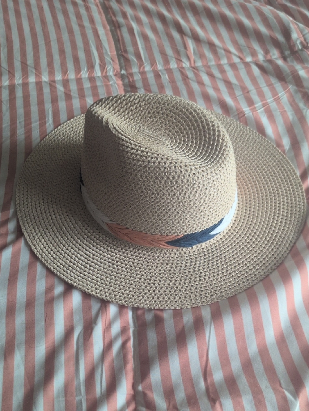 Do everything in love Beige Straw Fedora with Blue and Peach Braided Band